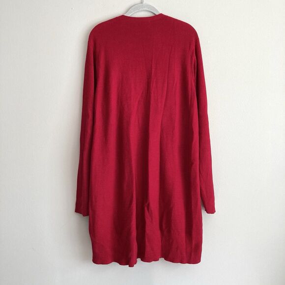 Eileen Fisher Sweater Womens 2X Organic Cotton Open Front Red Cardigan Staple - Picture 6 of 10